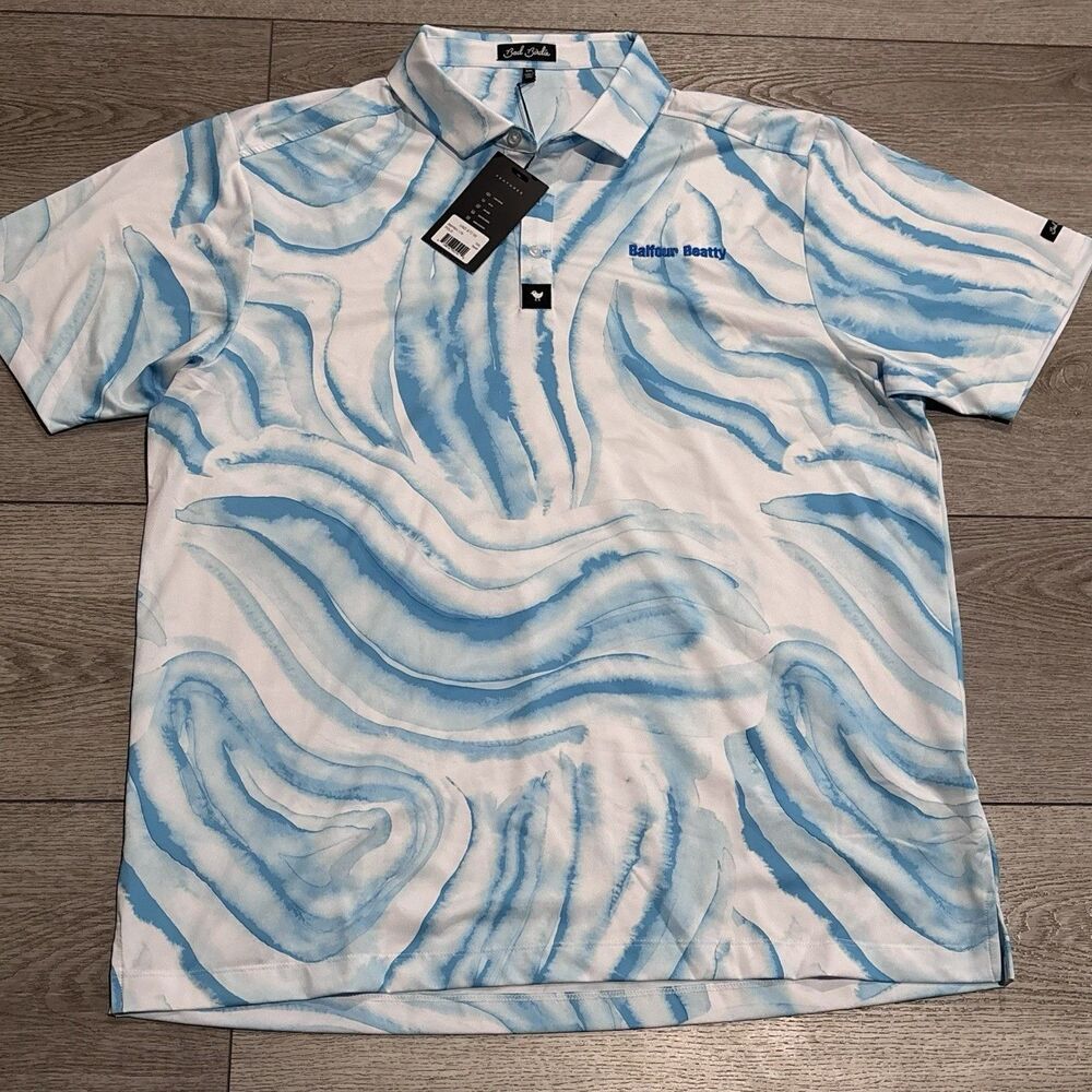Bad Birdie Golf‎ Polo Shirt Mens 2XL Blue White Swirl NWT Preppy Casual Athletic